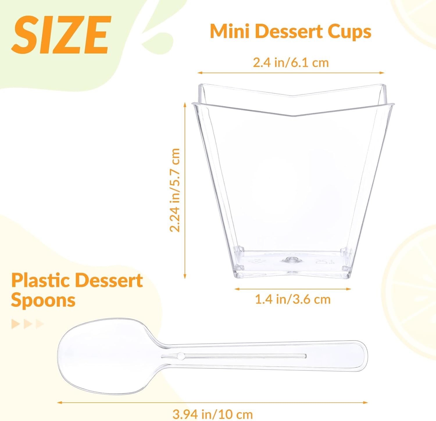 200 x 2.7 oz Mini Dessert Cups with Spoons, Square Clear Plastic Disposable