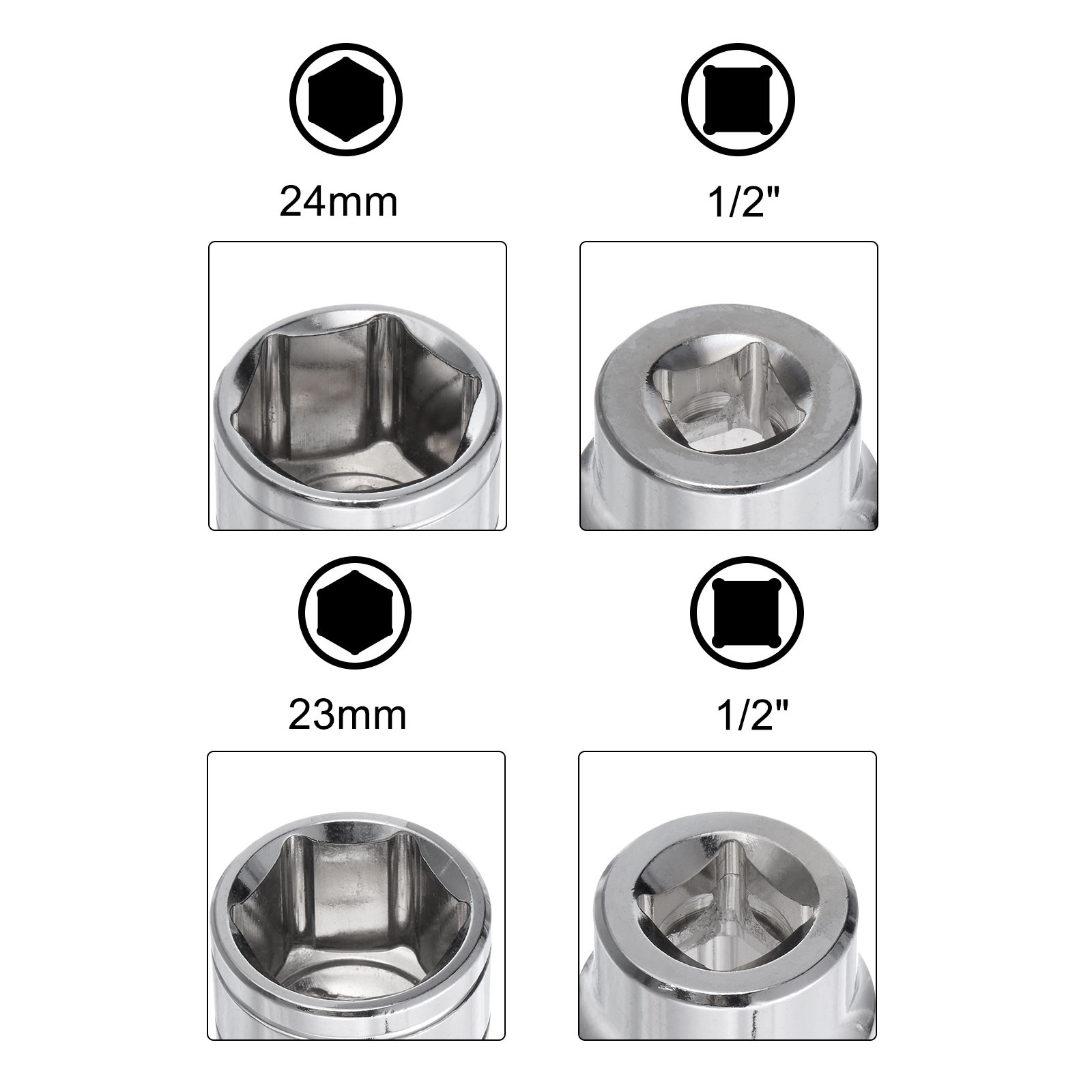 5pcs 6-Point Shallow Socket 1/2″ Drive 20mm 21mm 22mm 23mm 24mm Cr-V Metric