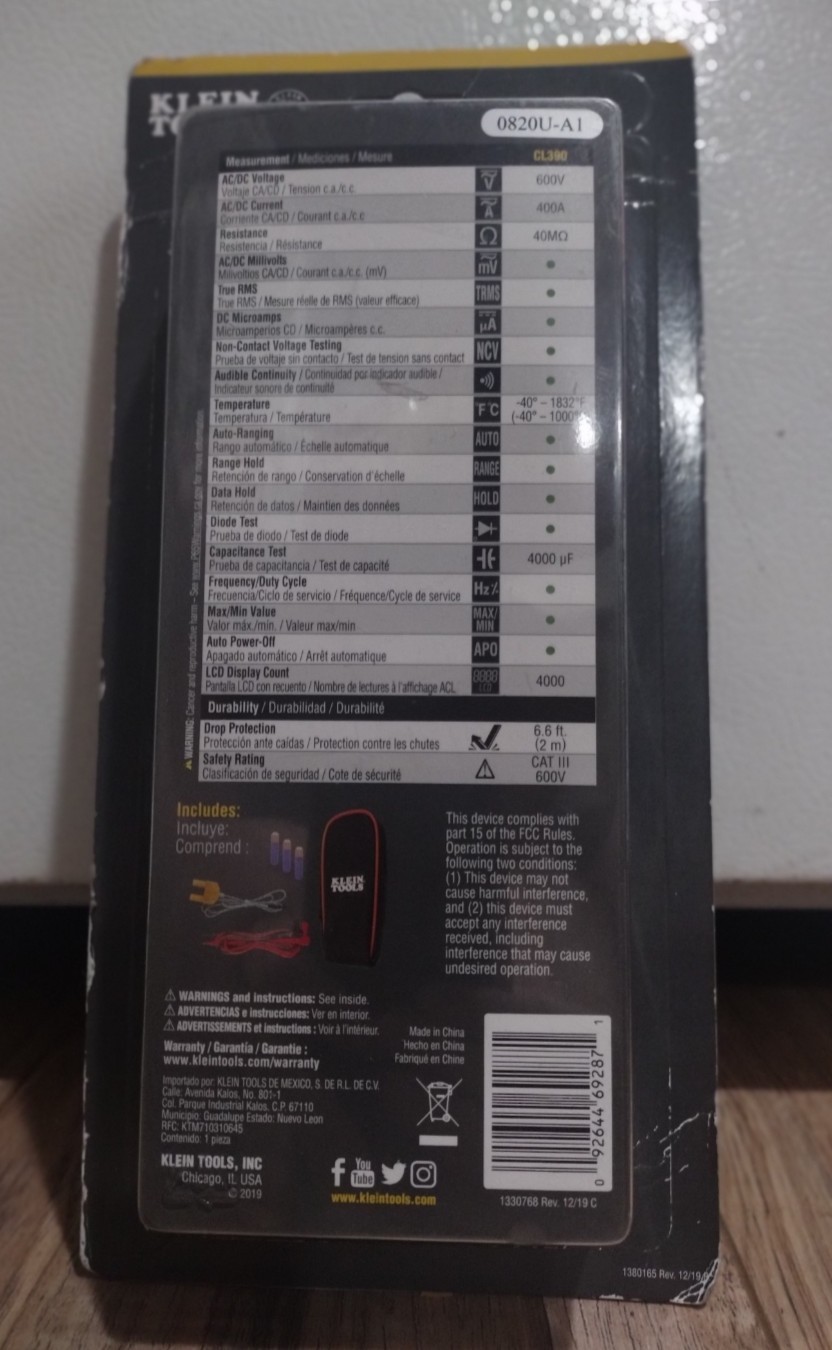 Klein Tools CL390 400A AC/DC Clamp Meter True RMS NCV CAT III 600V