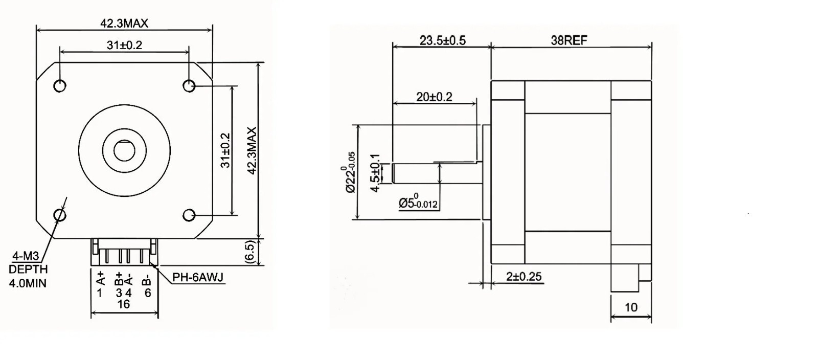 Nema 17 Stepper Motor 1.8 Deg 42Ncm (59.49oz.in) 1.5A for 3D Printer 42x42mm