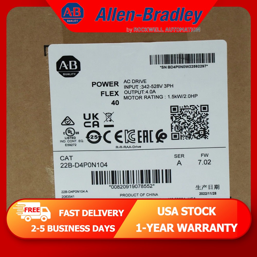 New Sealed AB 22B-D4P0N104/A PowerFlex 1.5 kW 2 HP AC Drive Real US Stock
