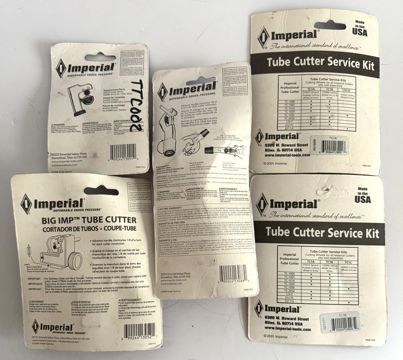 IMPERIAL TUBE CUTTER LOT of 3 CUTTERS and 2 SERVICE KITS EXTRA BLADES PIPE HVAC