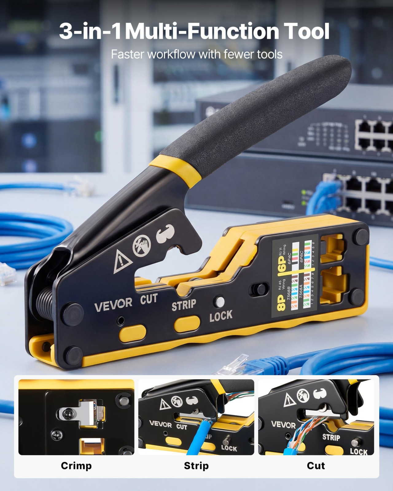 RJ45 RJ11 RJ12 Crimping Tool Kit Ethernet Crimper w/ Tester Plugs