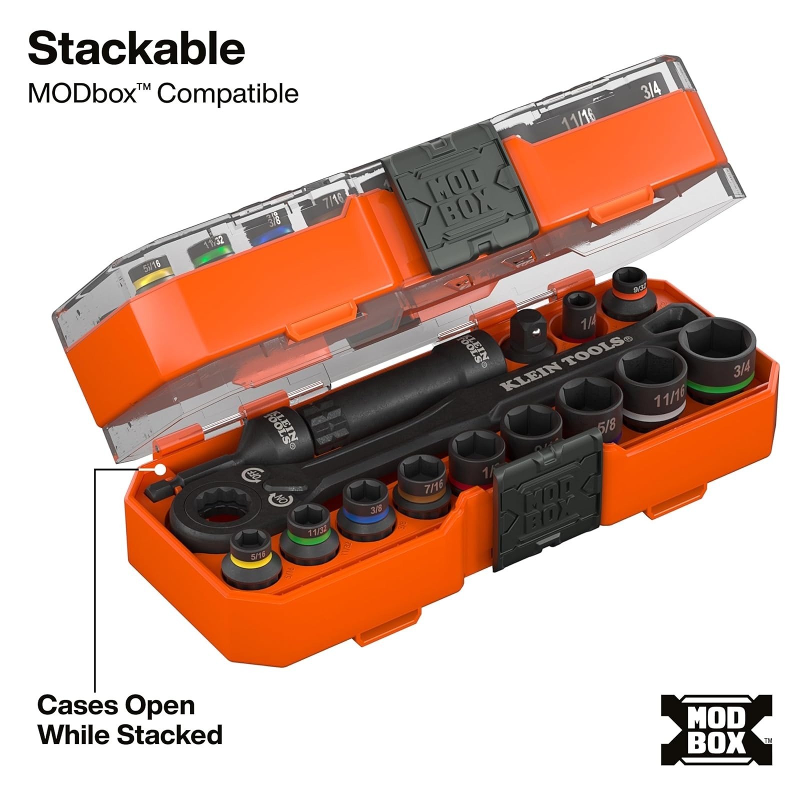 Klein Tools 65400 KNECT 15-Piece Pass Through Socket Set SAE Impact