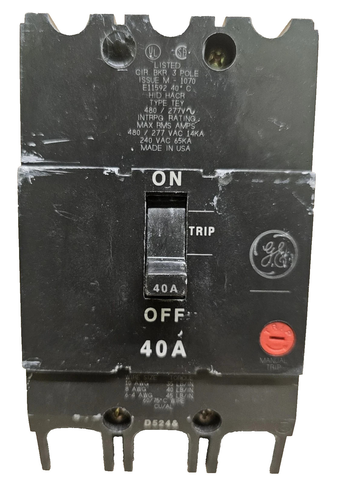 General Electric GE TEY340 Circuit Breaker 3 Pole 40 Amp 277/480