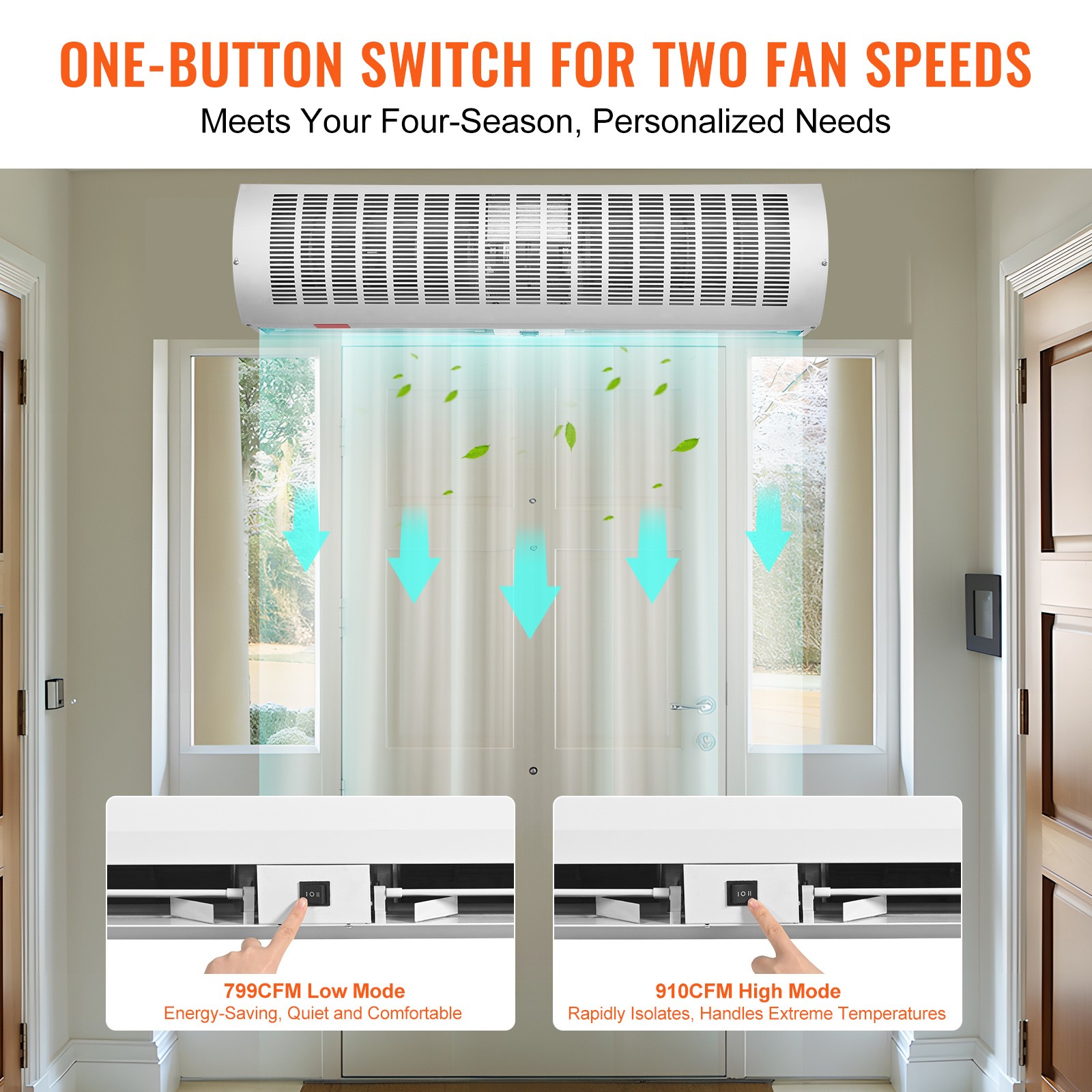 VEVOR 36″ Commercial Indoor Air Curtain 2 Speed 1200/2038CFM Limite Switch