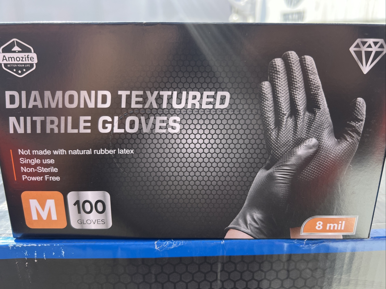 Heavy Duty Black Industrial Nitrile Gloves with Raised Diamond Texture, 1000pcs.