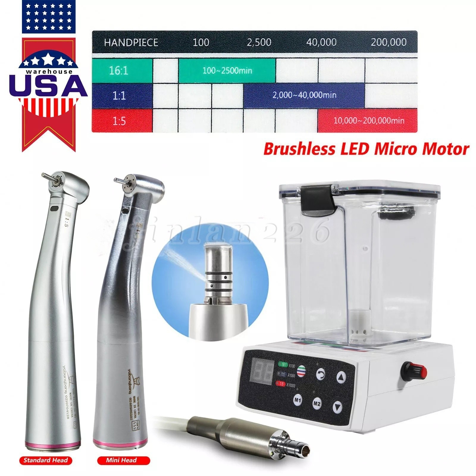 NSK Ti-MAX X95L Type Dental 1:5 Fiber Optic Contra Angle Handpiece LED Turbine