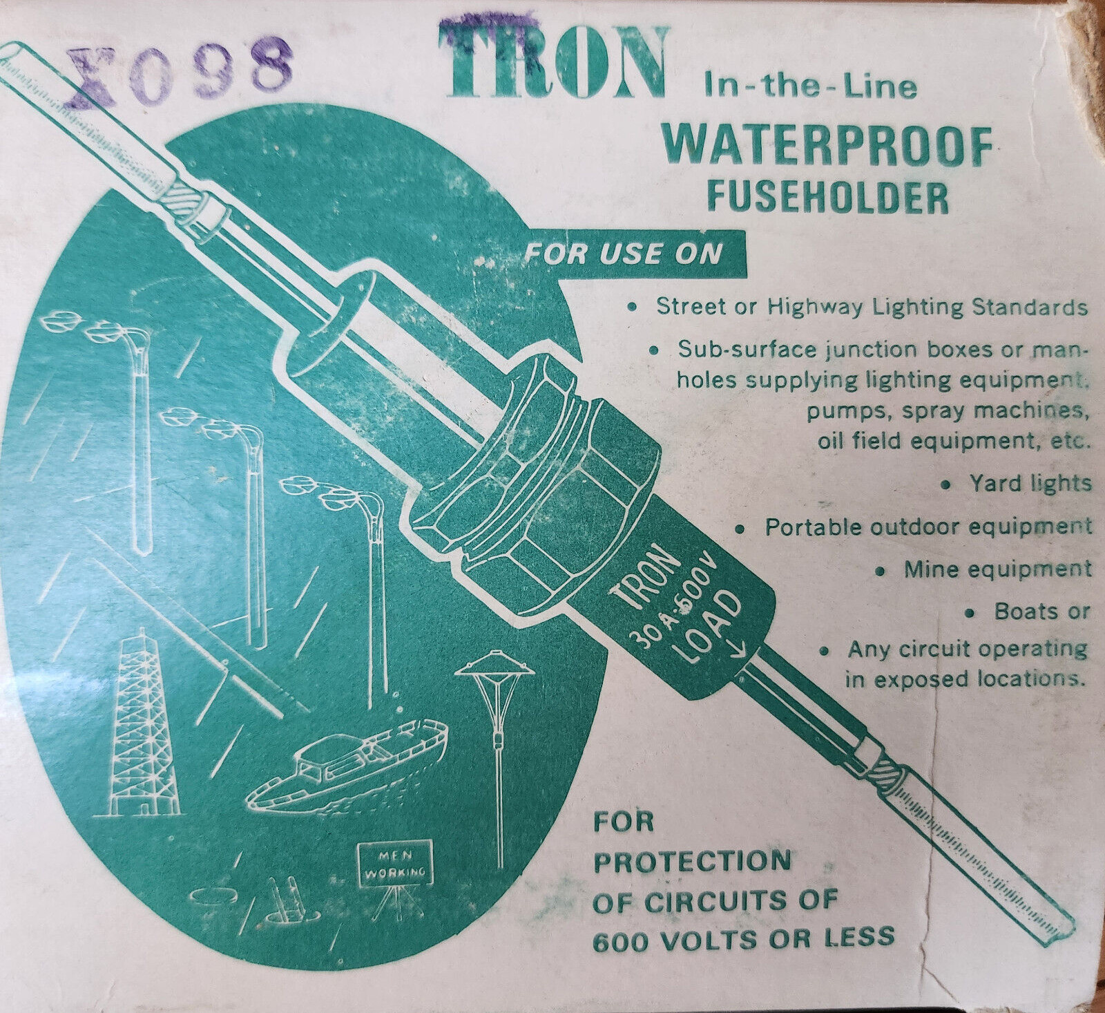 BUSSMAN TRON In-the-Line WATERPROOF FUSEHOLDER 30 AMP 600 VOLTS HEB-BB