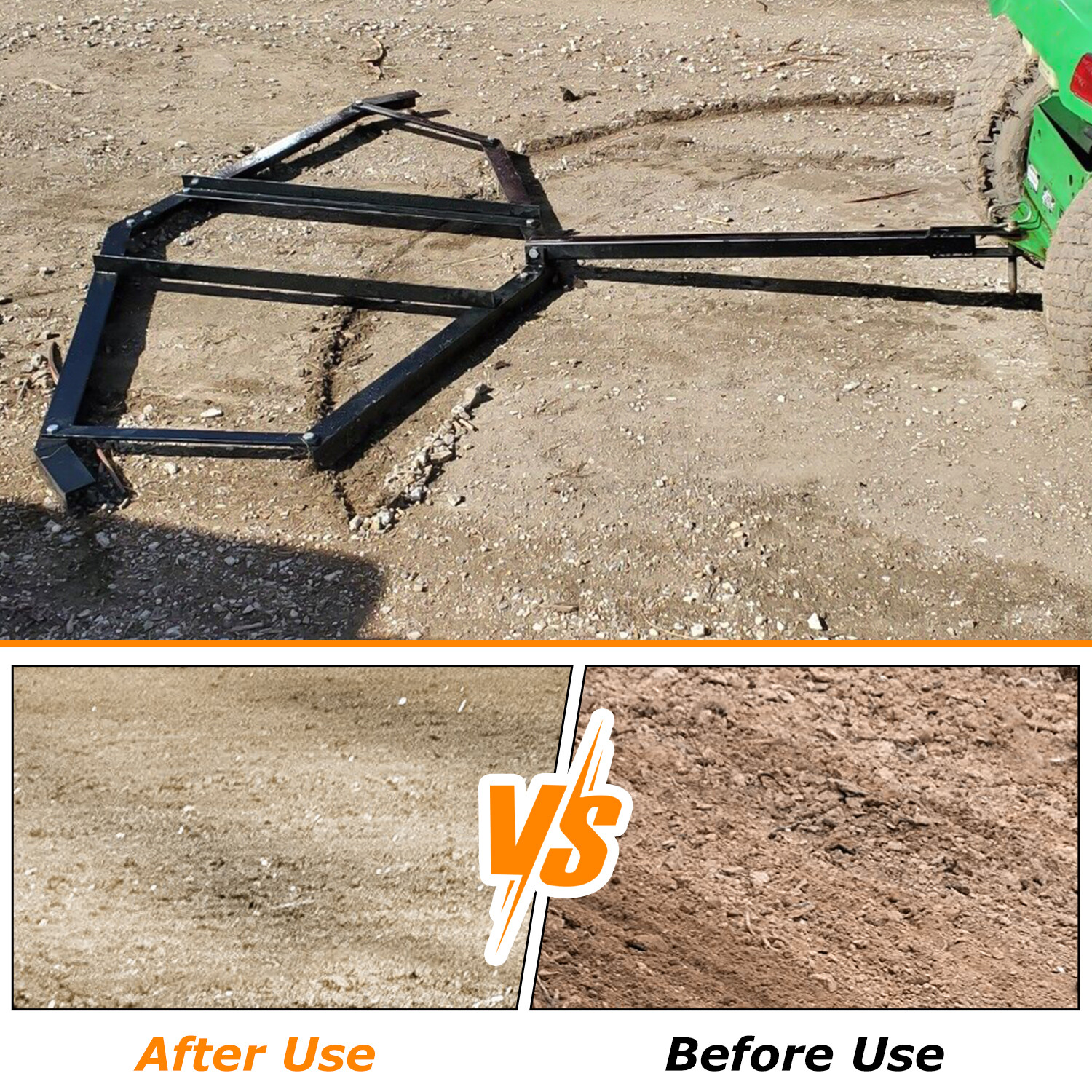 Tow Behind Drag Harrow 72″ Width For Garden Lawn Tractor Adjustable Center Bars