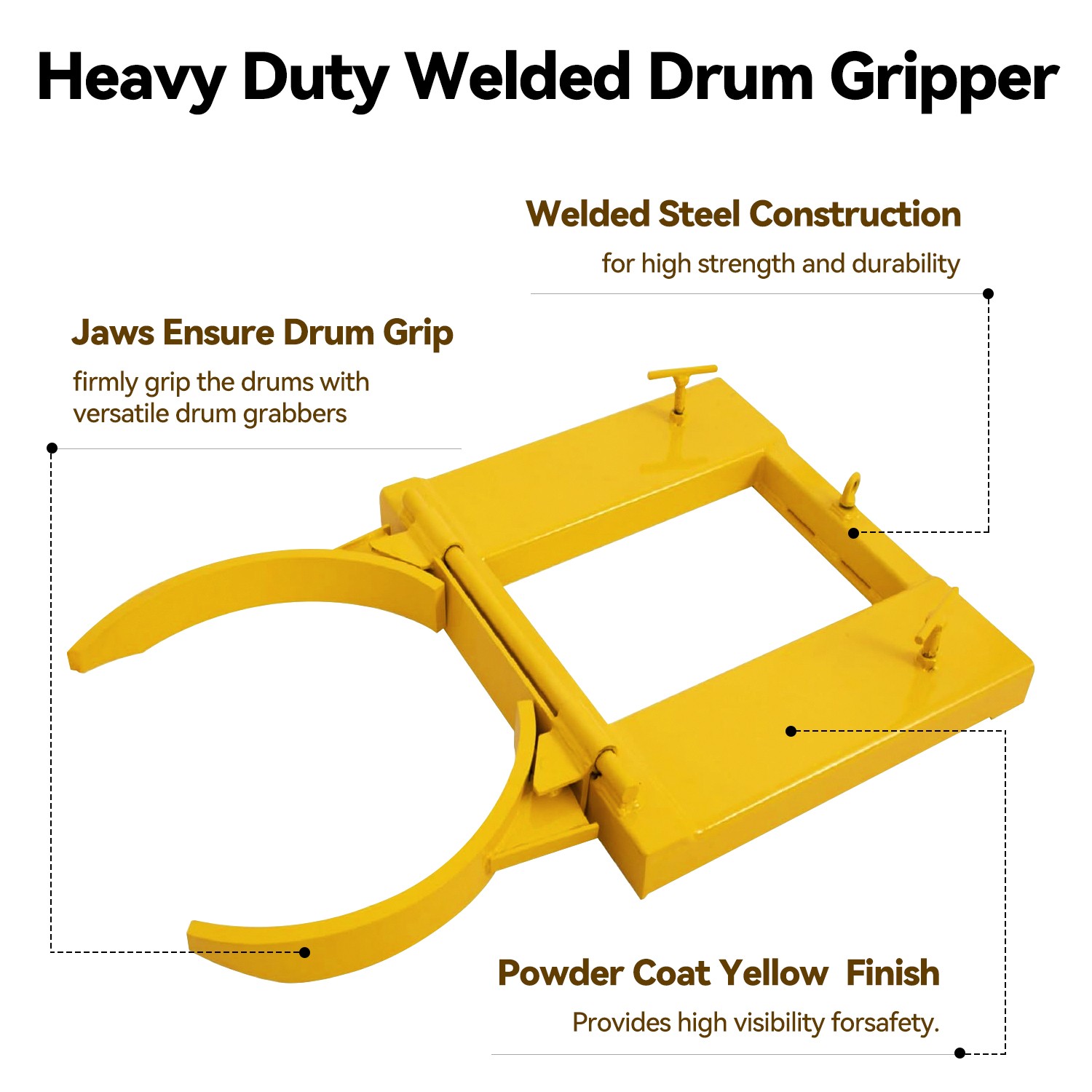 Drum Grabber 1500lb Capacity Single Fork Mounted Drum Gripper Hinged Folding Arm