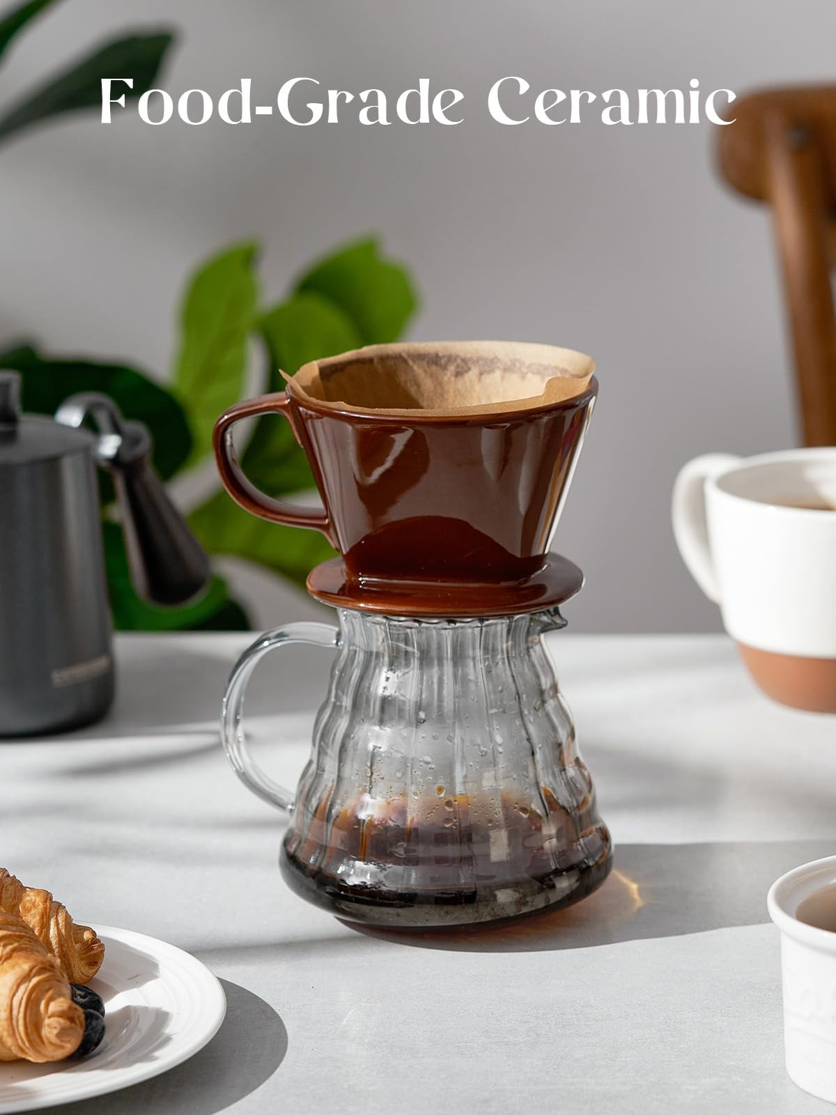 DOWAN Pour Over Coffee Dripper, Non Electric Normal, Brown