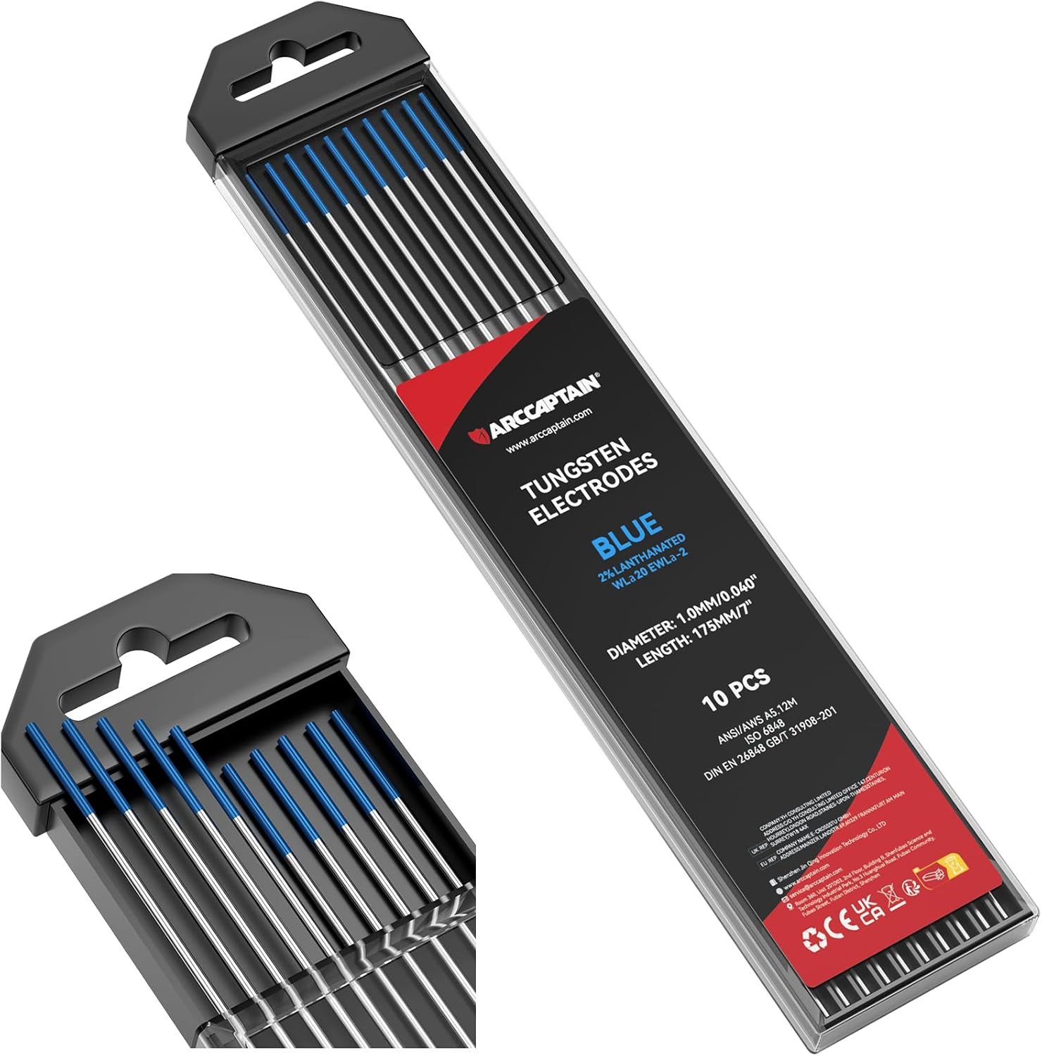TIG Welding Tungsten Electrode 10-Pack 0.04″ X 7″ (Blue – 2% Lanthanated, Wl20/E
