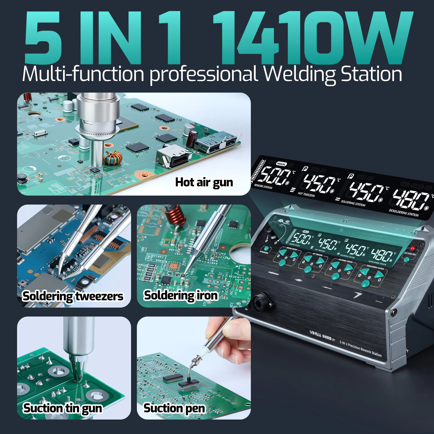 YIHUA 948D-IV 5-in-1 Digital Soldering & Hot Air Desoldering Rework Stations