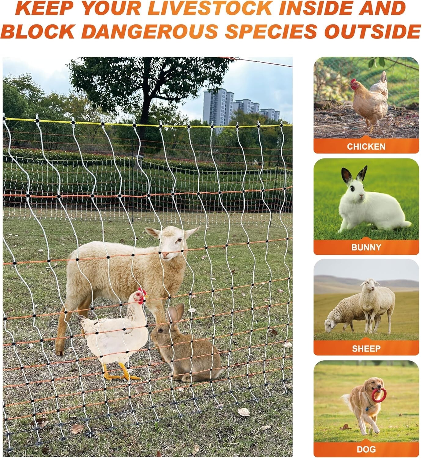 Electric Poultry Netting Fence 47.3in x 98.5ft for Chicken Goats Ranch