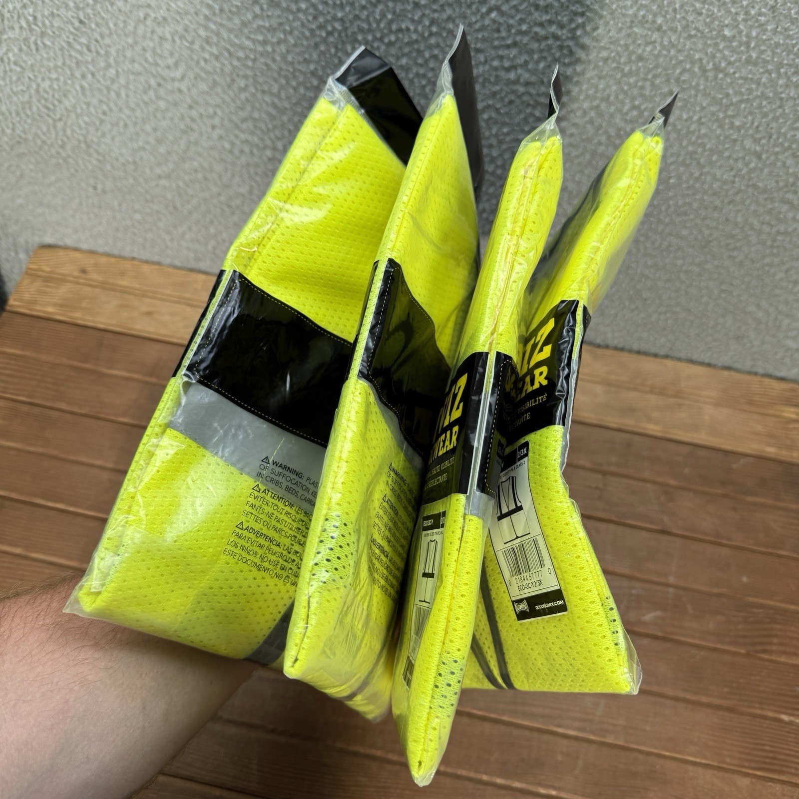 OccuNoMix Vest Adult 2X/3X Neon Yellow Hi Viz Type R Class 2 Set of 4 Workwear