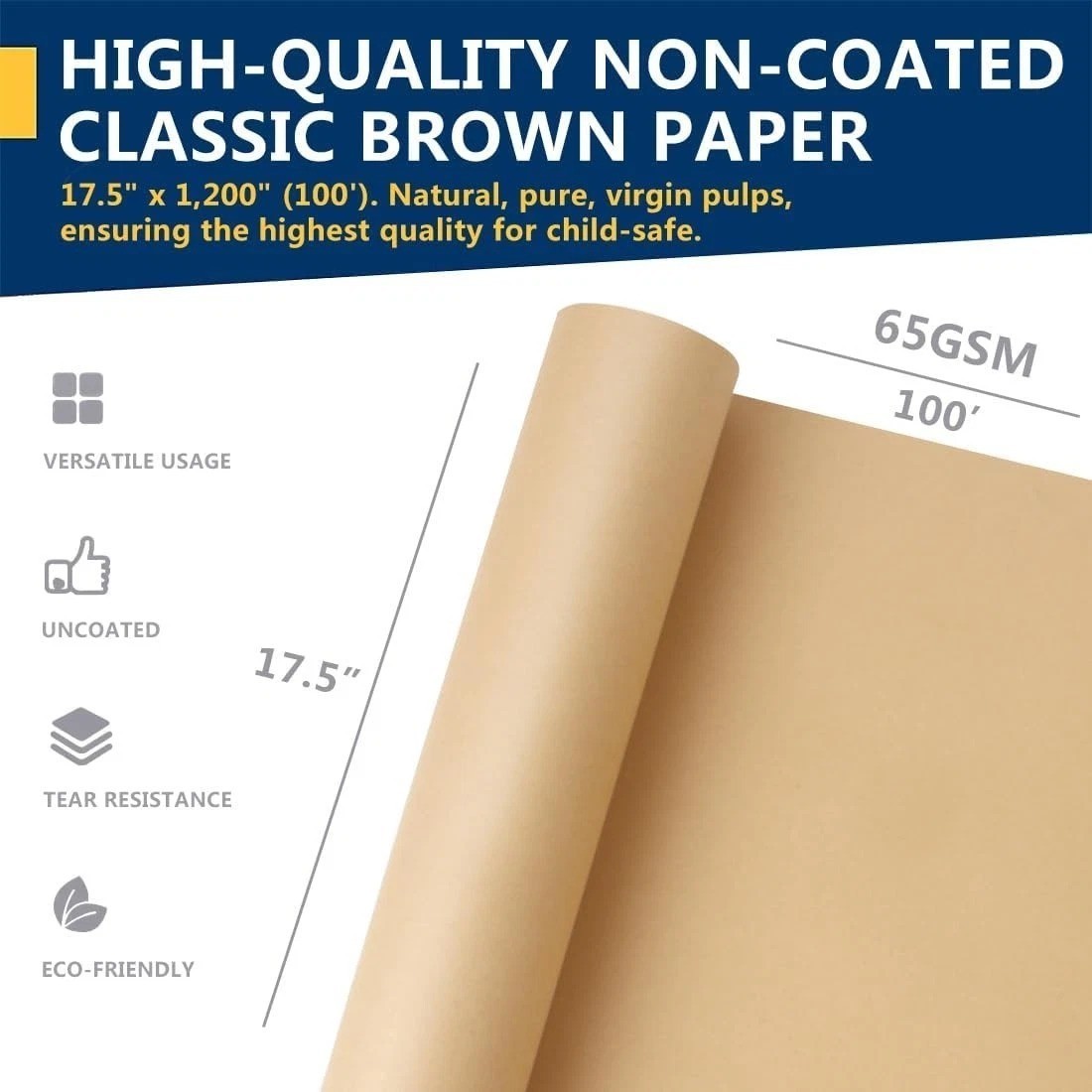 17.5″ x 1200» Brown Kraft Paper 50 lb Basis Thick Roll Packaging Shipping NEW**