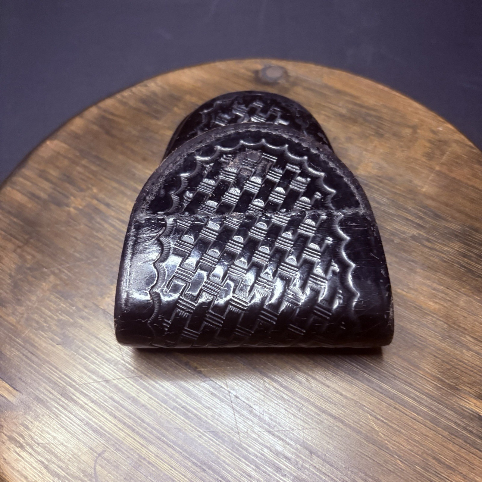 Bianchi Leather Handcuff Case Black Basket Weave #35P Hidden Snap