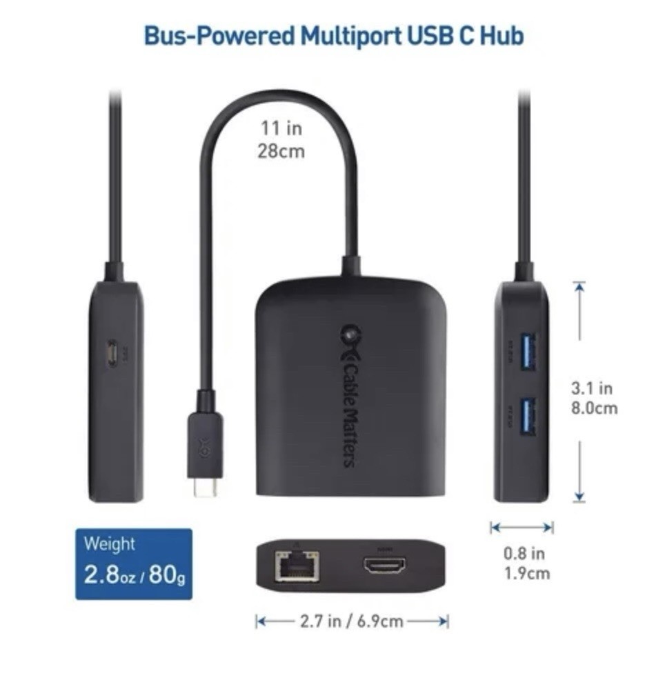 Cable Matters USB-C Multiport Adapter with 4K HDMI, 2x USB, Ethernet, and Power