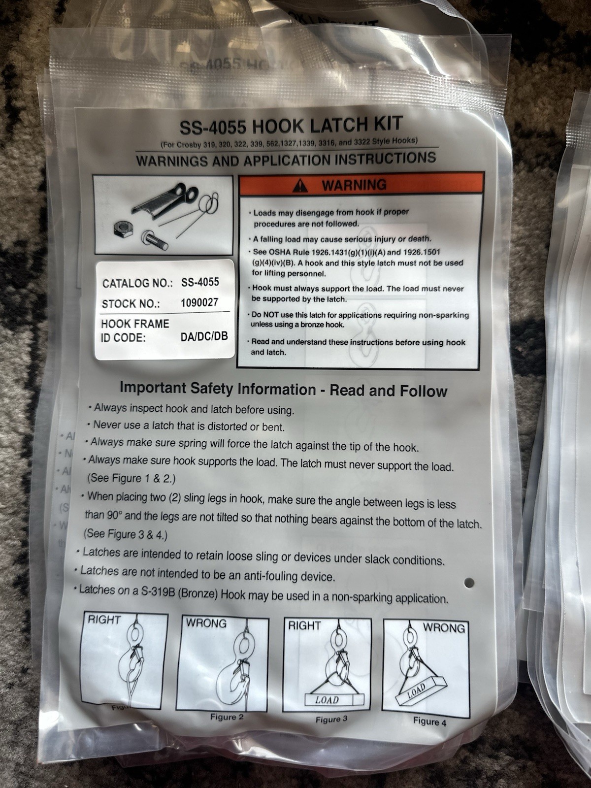Lot of 25 Crosby SS-4055 Stainless Hook Latch Kits 1090027 3/4TC 1TA New