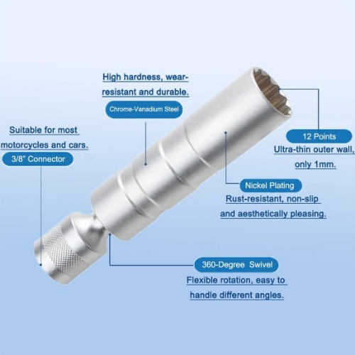 5/8-Inch (16mm) Thin Wall Magnetic Spark Plug Socket, 3/8″ Drive 12-Point with 3
