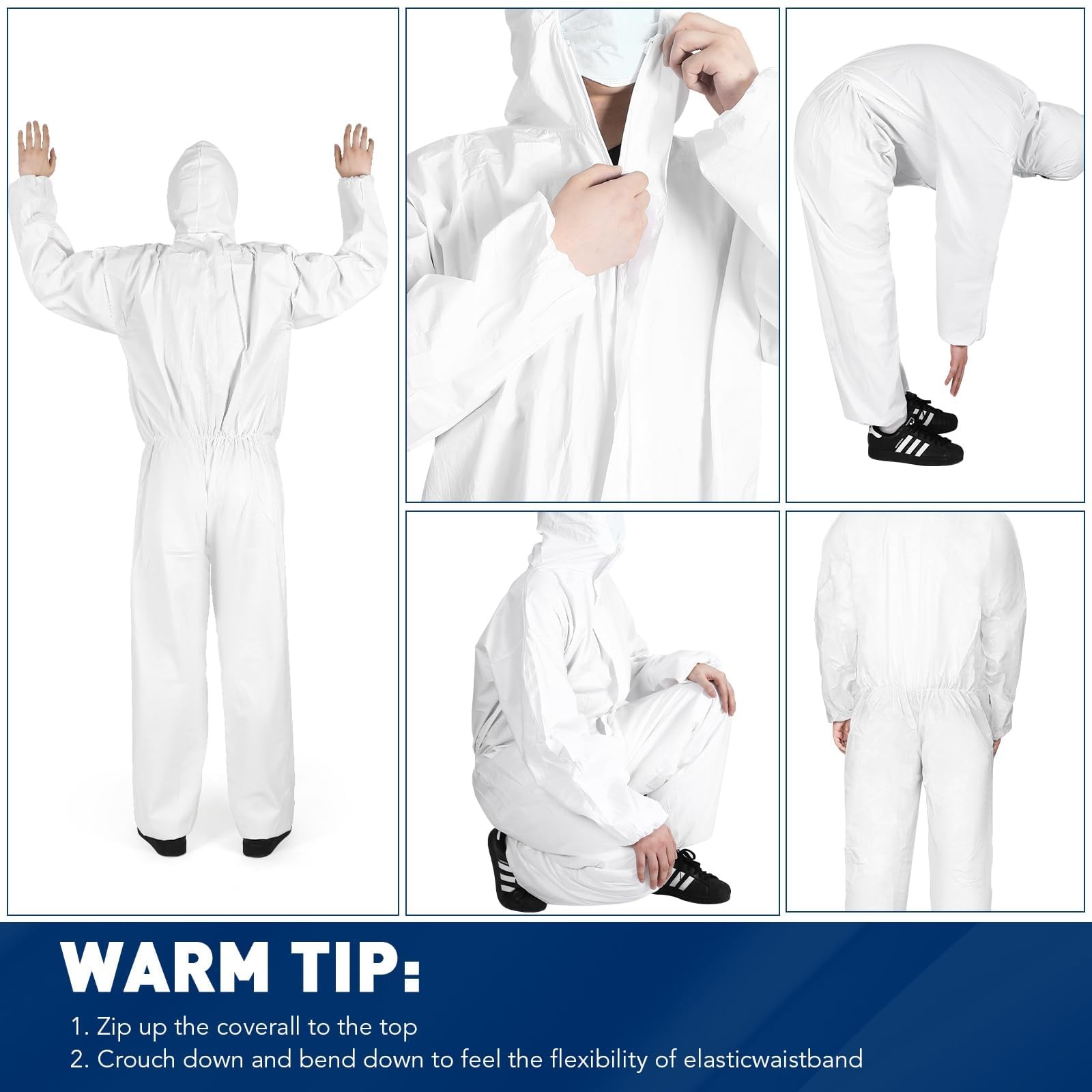 2 Pack Hazmat Suits Disposable Protective Coveralls, Heavy Duty Full Body Pai…