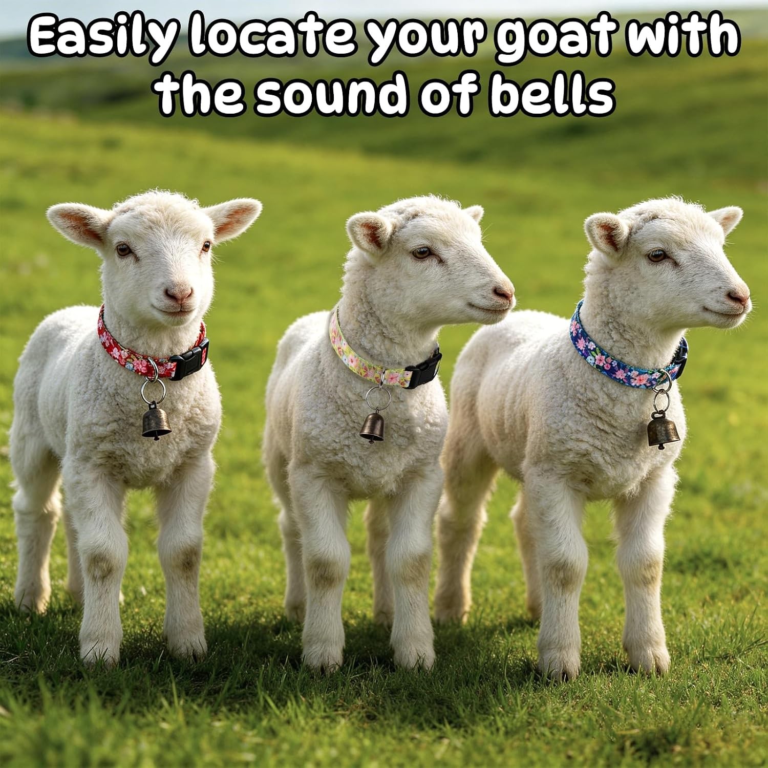 5 Pack Goat Collars with Bells, Adjustable Nylon Collar Set pet and Horse Sheep