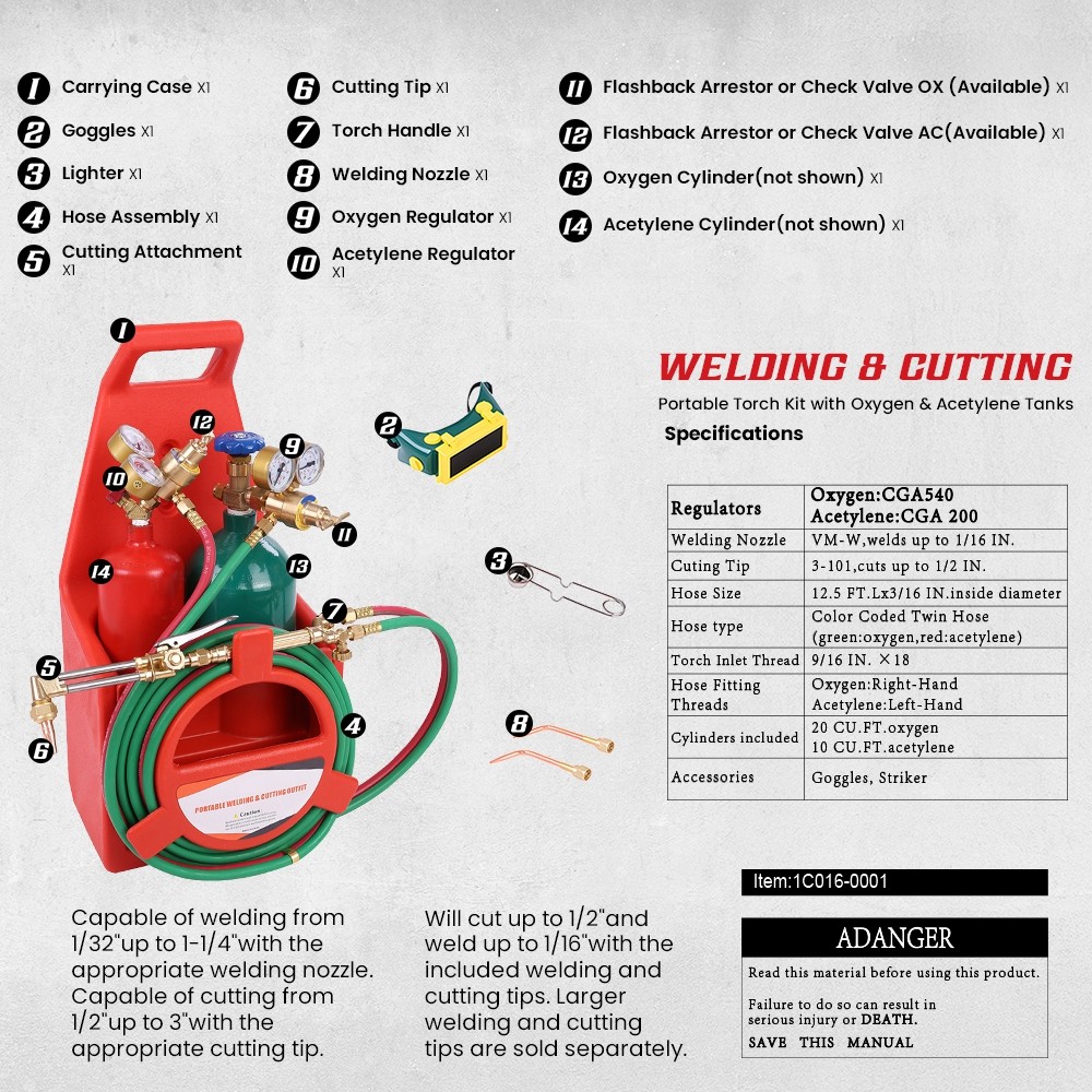 Brazing Welding Cutting Torch Kit w/Oxygen Acetylene with 4L Tanks Regulator