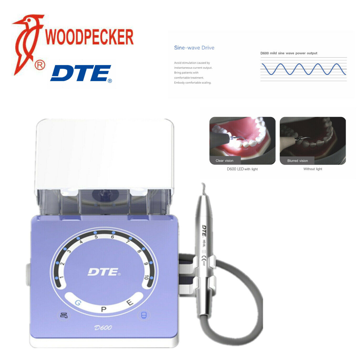 Woodpecker DTE D600 LED Dental Ultrasonic Scaler Scaling Perio Endo Treatment