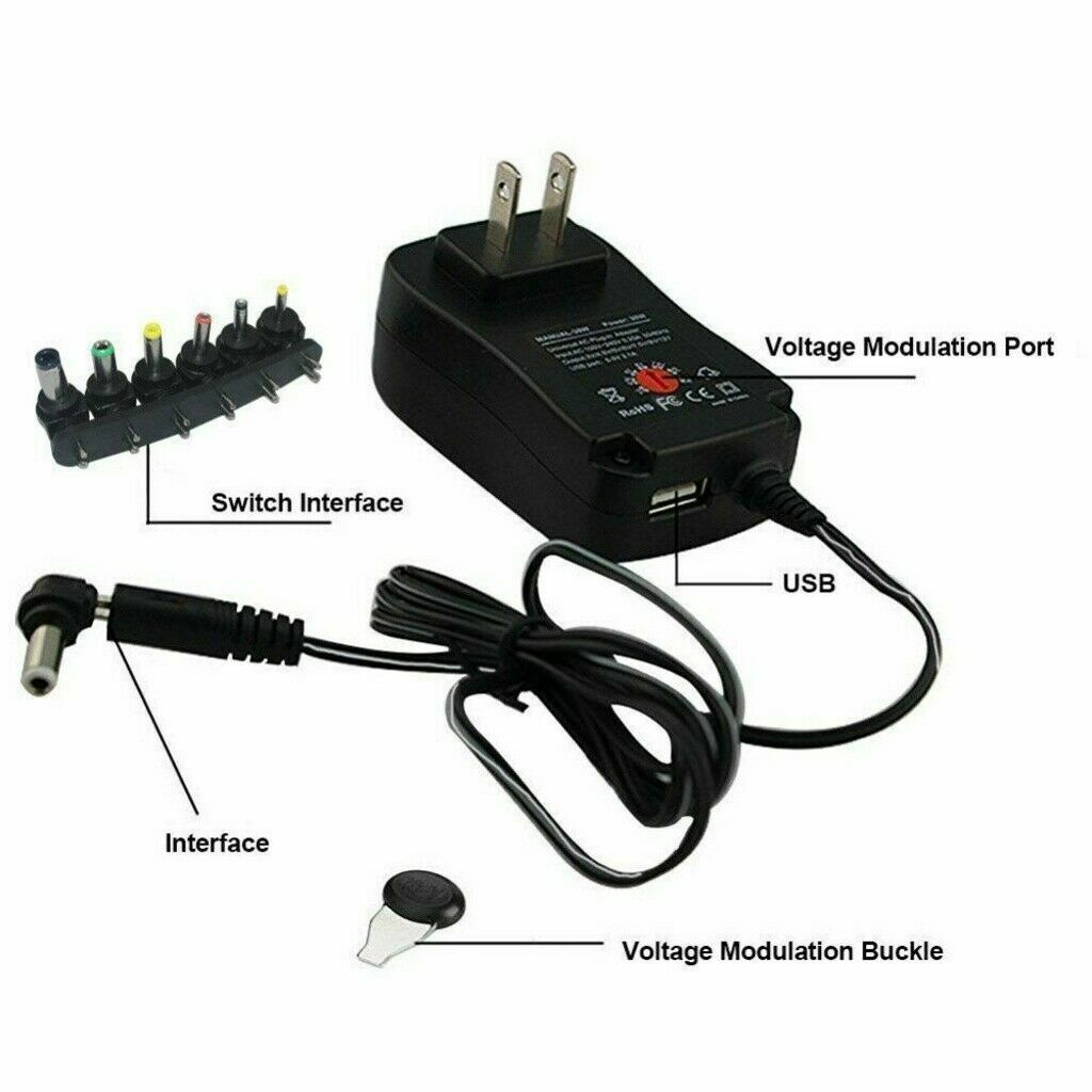 12W Universal Adjustable AC/DC Power Adapter 6V 9V 12V Power Supply Plug Charger