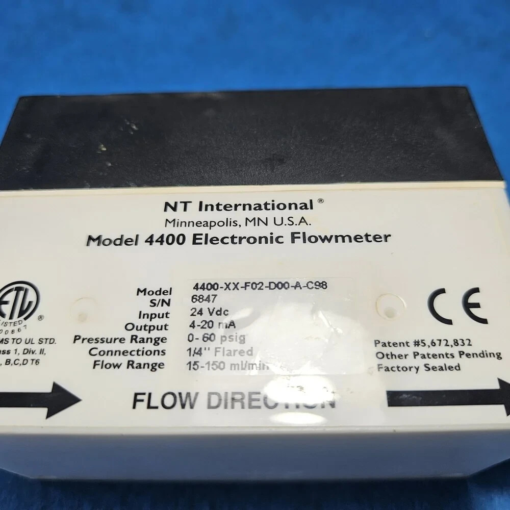 NT INTERNATIONAL 4400-XX-F02-D00-A-C98 FLOW METER 15-150 ml/min, USED