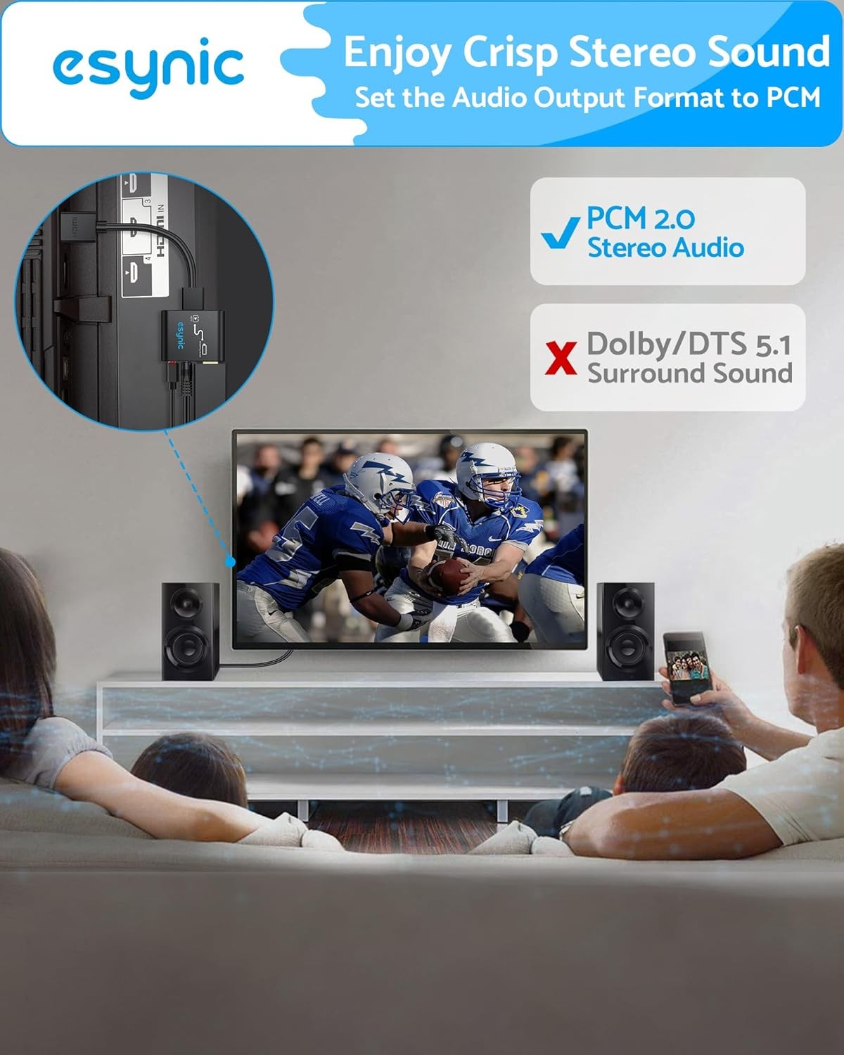 HDMI Audio Extractor 4K 60Hz PCM to RCA L/R Stereo 3.5mm Headphone Jack Fire TV