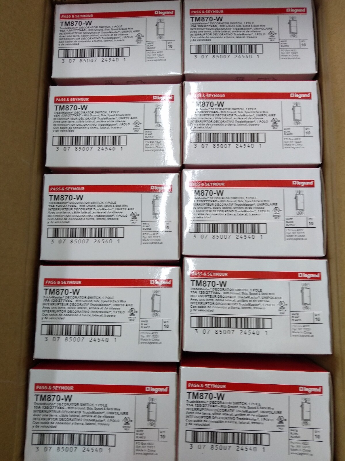 LOT OF 50 Pass Seymour TM870W 15 Amp WHITE 125 Volt 1 Pole NEW IN BOX a