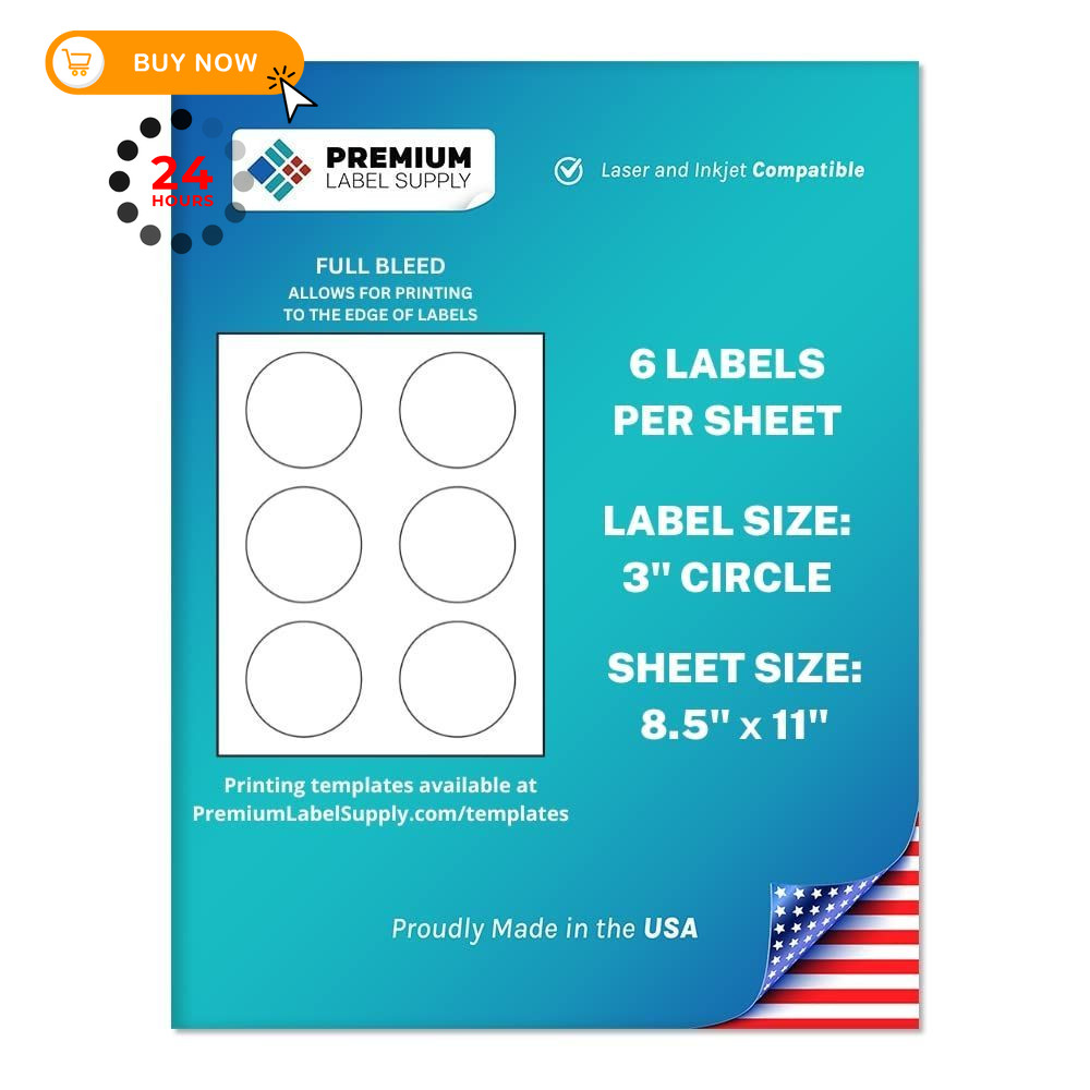 Premium Label Supply White Sticker Round Labels with Bleed 150 Labels,