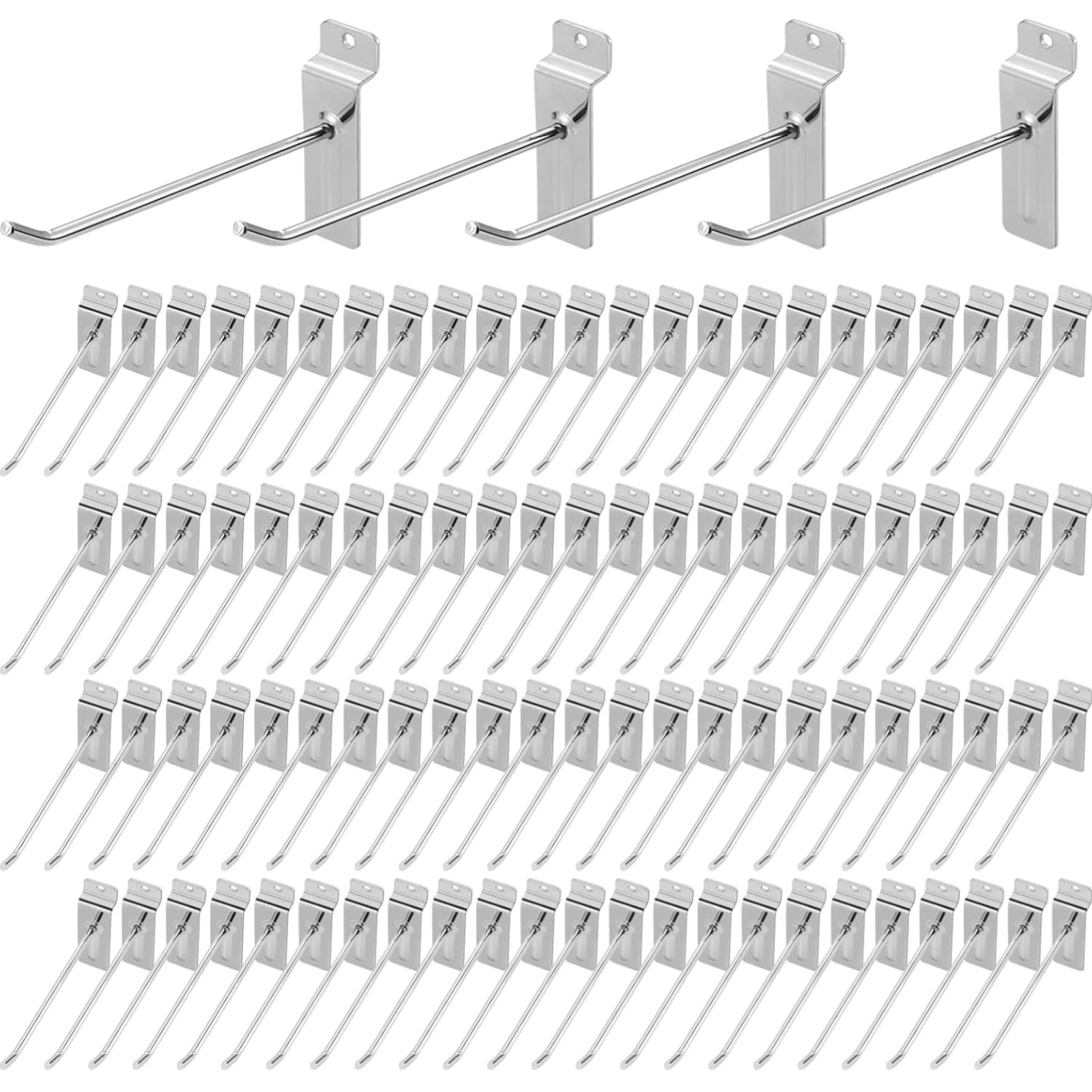 Polmart 10 Inch Heavy Duty Slatwall Panel Hooks Silver 96 Pack