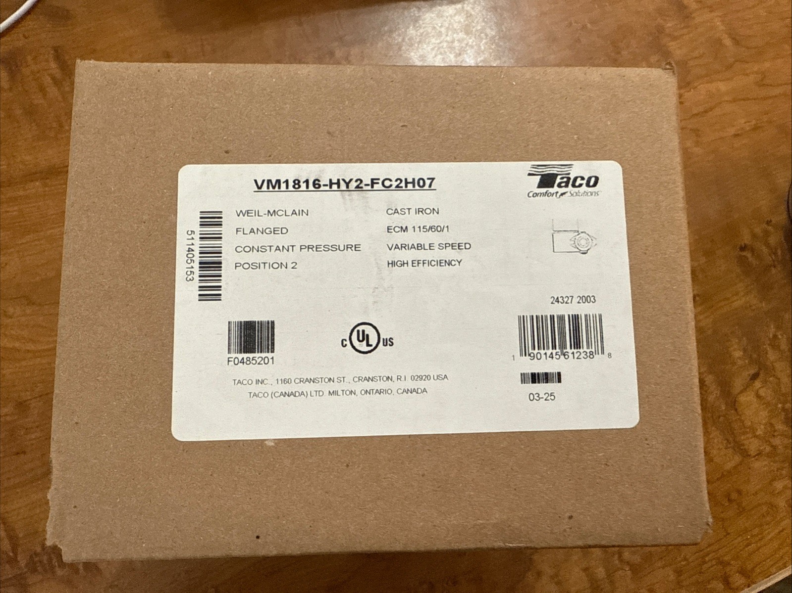 1-open Box Taco VM1816-HY2-FC2H07 High Efficiency Variable Speed Circulator Pump