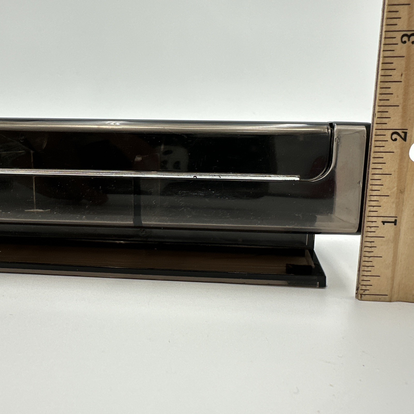 1980s Plastic Black with Faux Wood Desk Caddy Clear Smoke Organizer Hong Kong