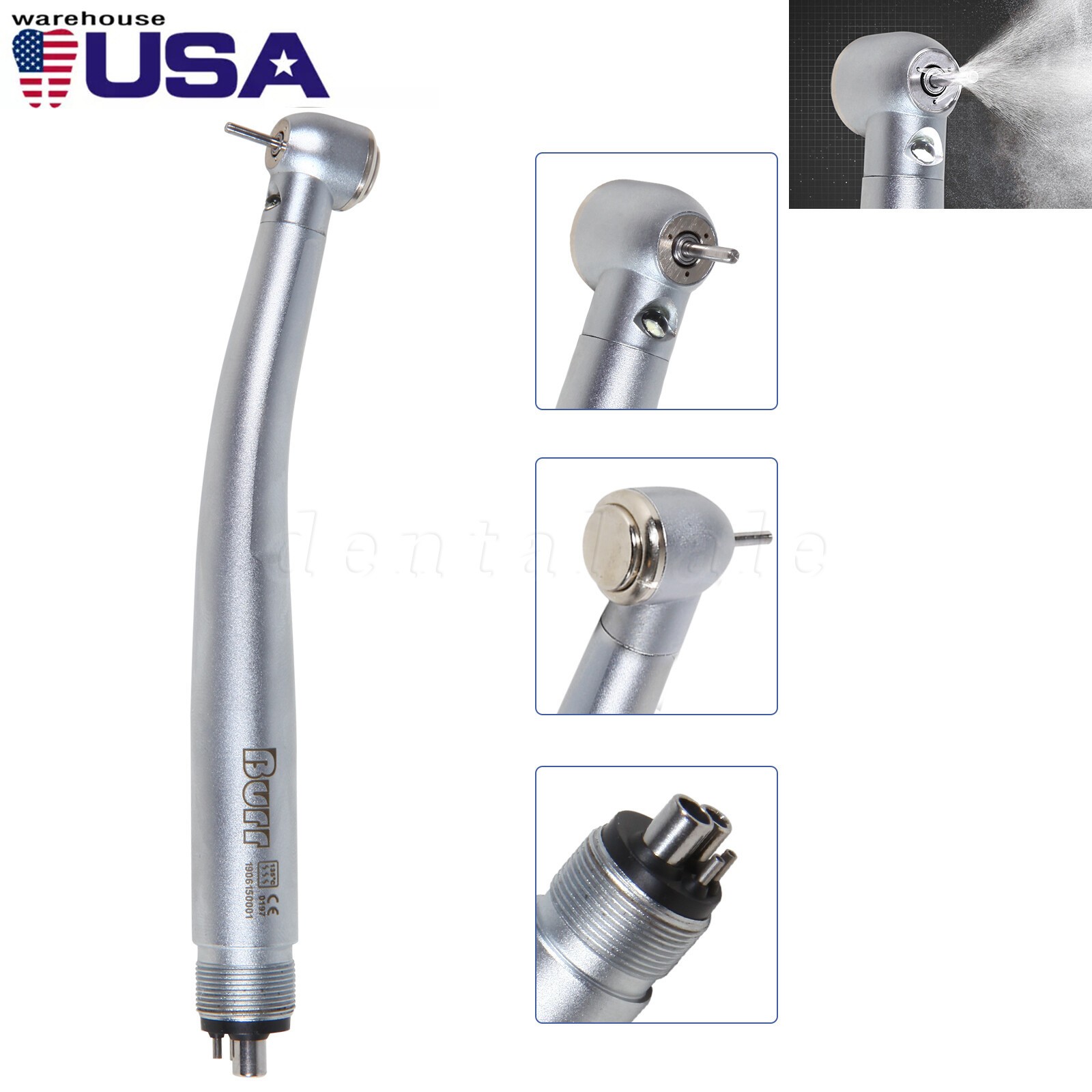 Dental LED Handpiece Standard Push Button High Speed Handpiece 4 Holes Burr NEW