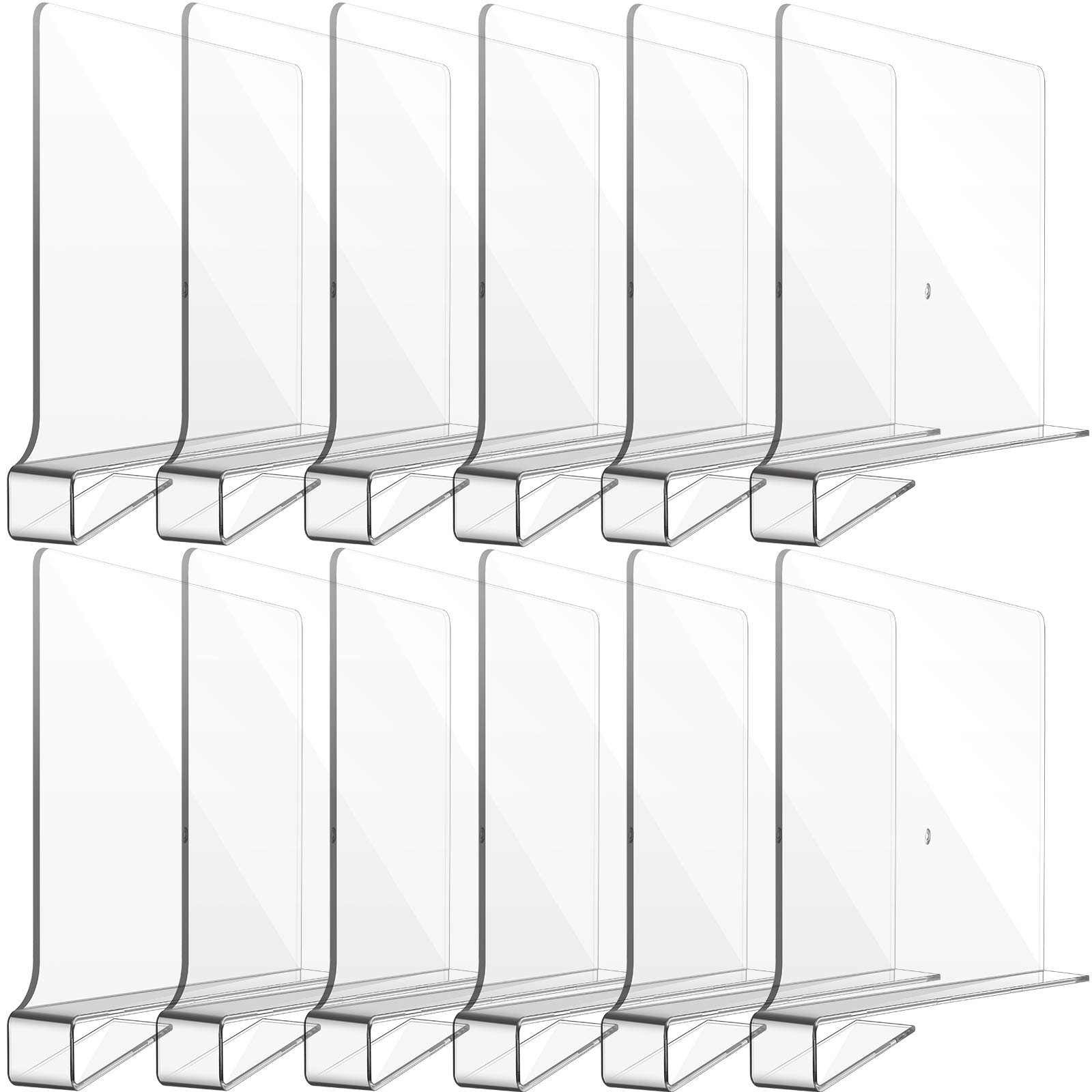 12 Pieces Clear Acrylic Shelf Dividers for Closet 12 x 8 x 0.2 inch,