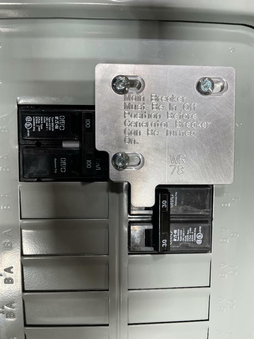 100 Amp Eaton or Siemans or ITE Generator Interlock #WR 78