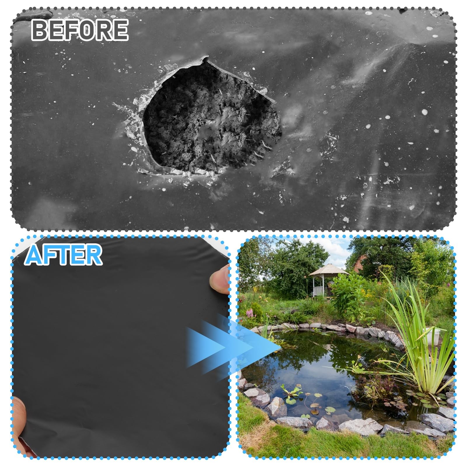 Self Adhesive EPDM Large Pond Liner Repair Patch Kit Thickened Garden Cover 5PC