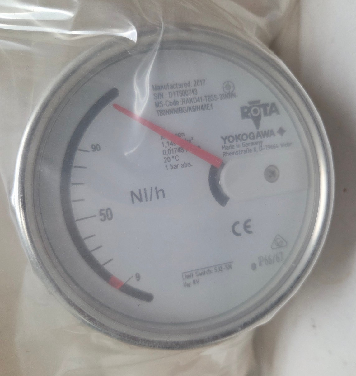 ROTA Yokogawa RAKD41 Gas Flow Rotameter Gauge RAKD41-T6SS-33NNN 1/4″ 100 l/h OF