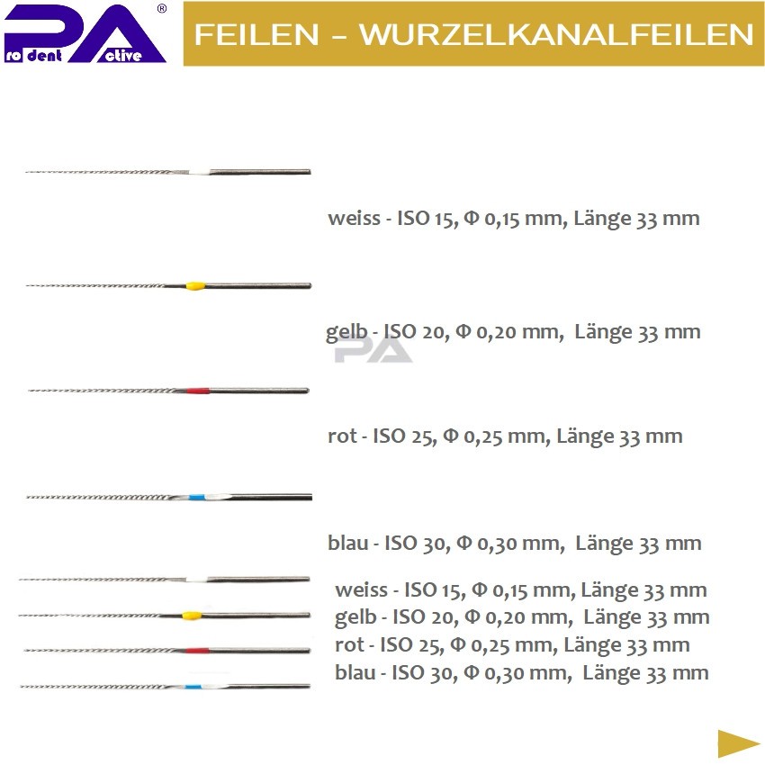 U-files – root canal files ISO 30 – Φ 0.30 mm, L = 33 mm – 10 pieces ²