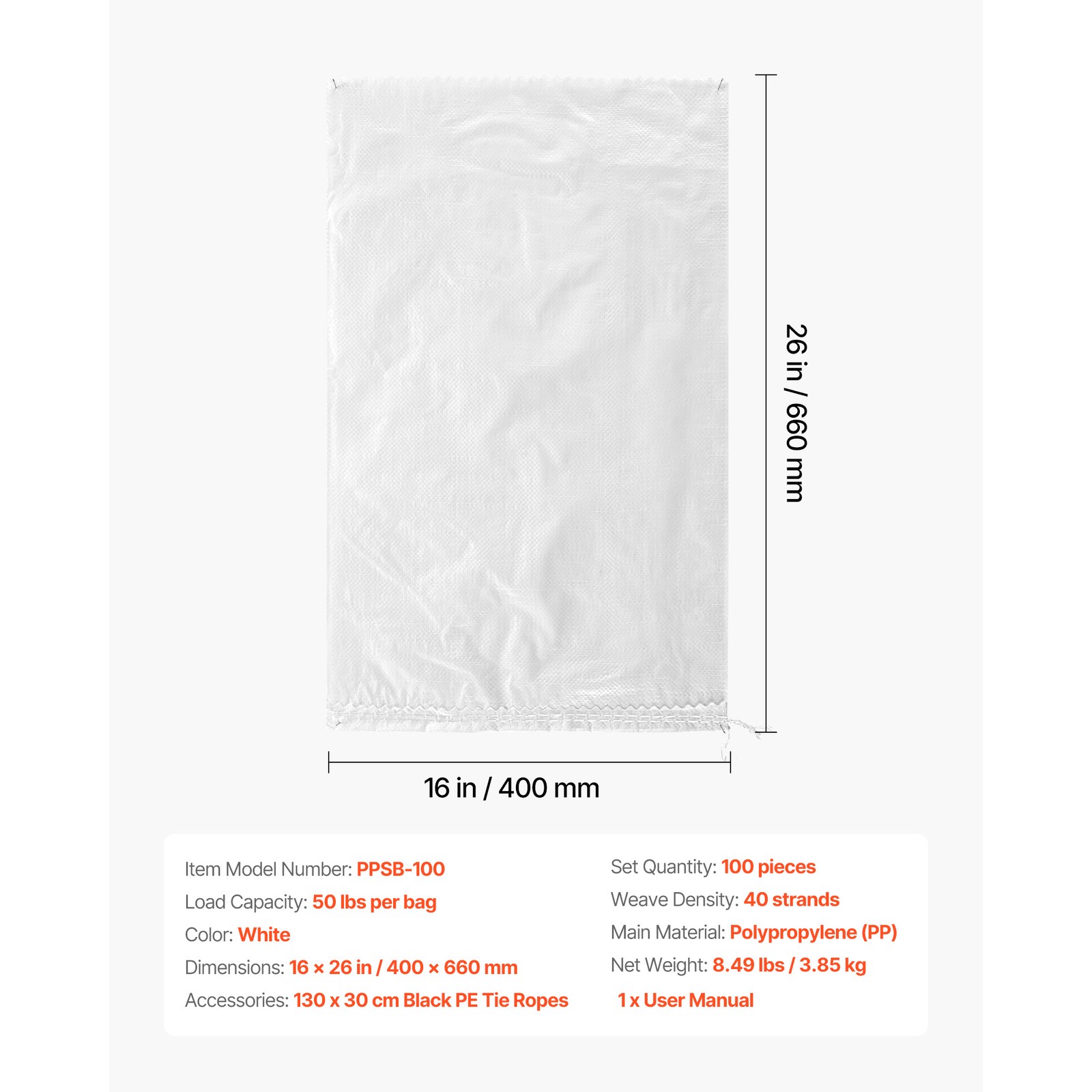 Uimoso 100 Pack Sandbags 16″ x 26″ Durable Bags with 50lb Capacity Empty