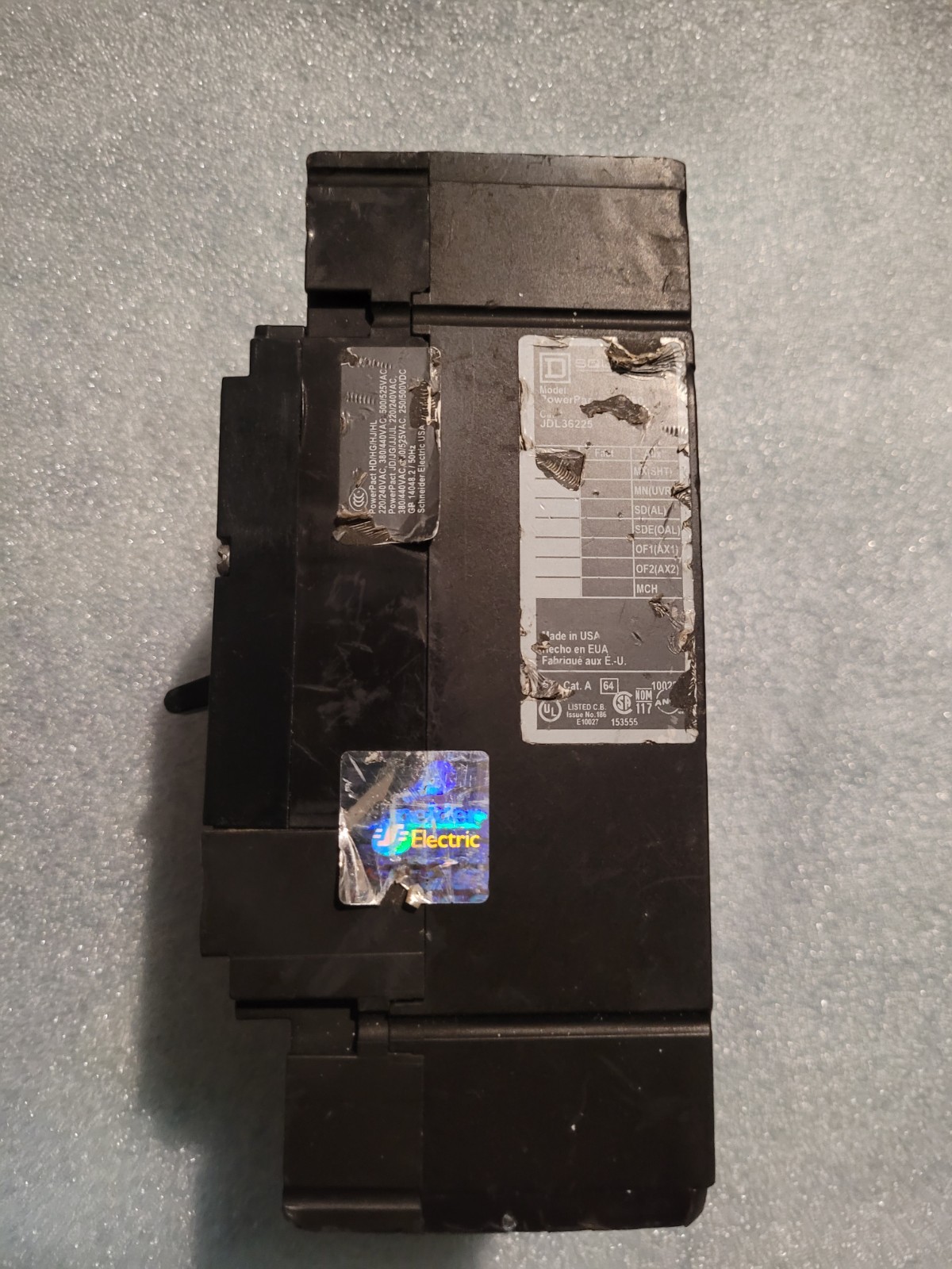 Square D JDL36225 3 Pole 225 Amp 600 Volt Molded Case Circuit Breaker