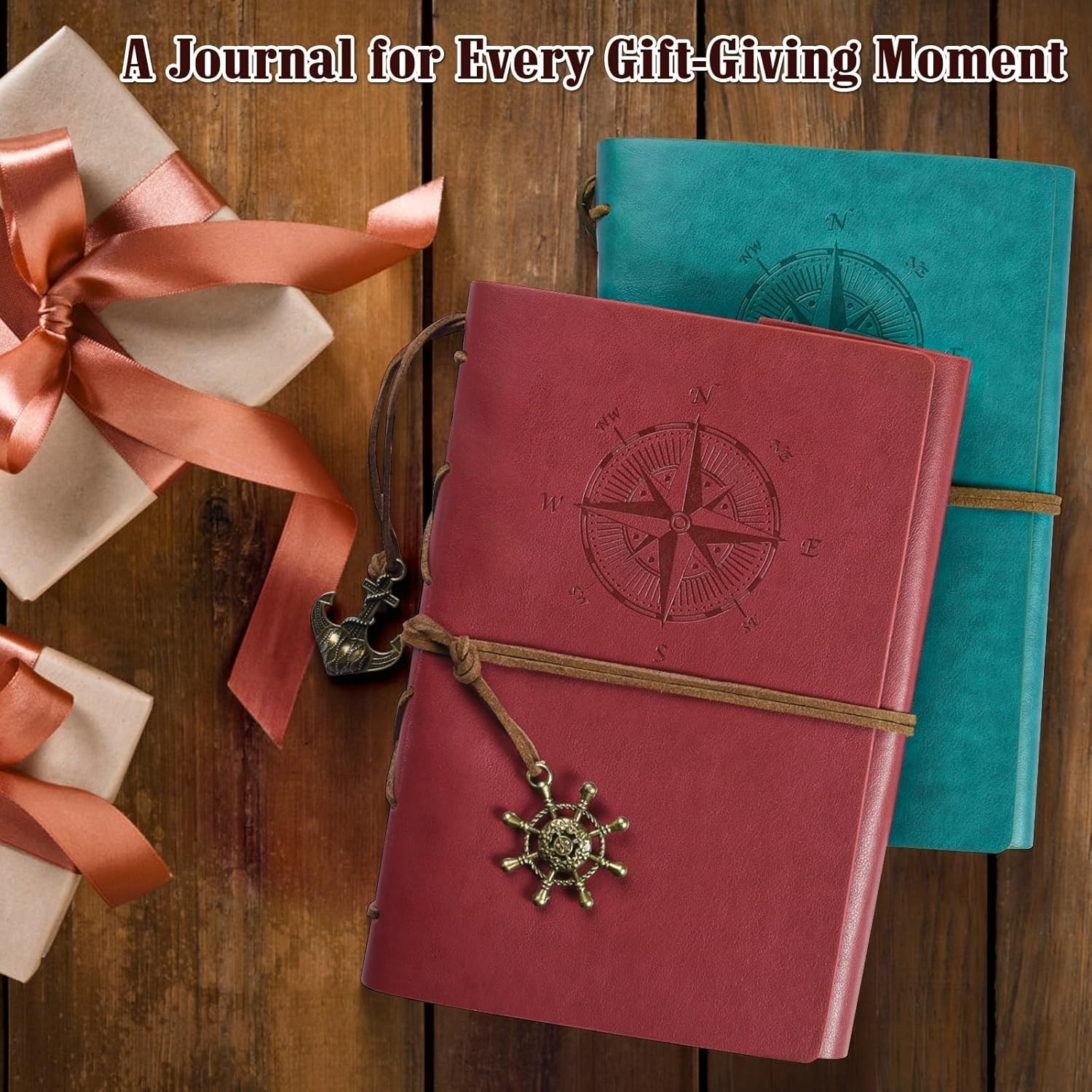 Travelers Journal Red Faux Leather Refillable Notebook for Writing & Planning