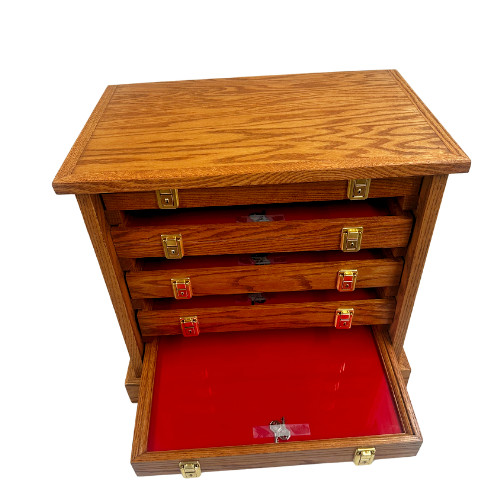 Oak Wood Cabinet Holds (5) 18 x 12 x 2″ Oak Display Cases Handcrafted in USA