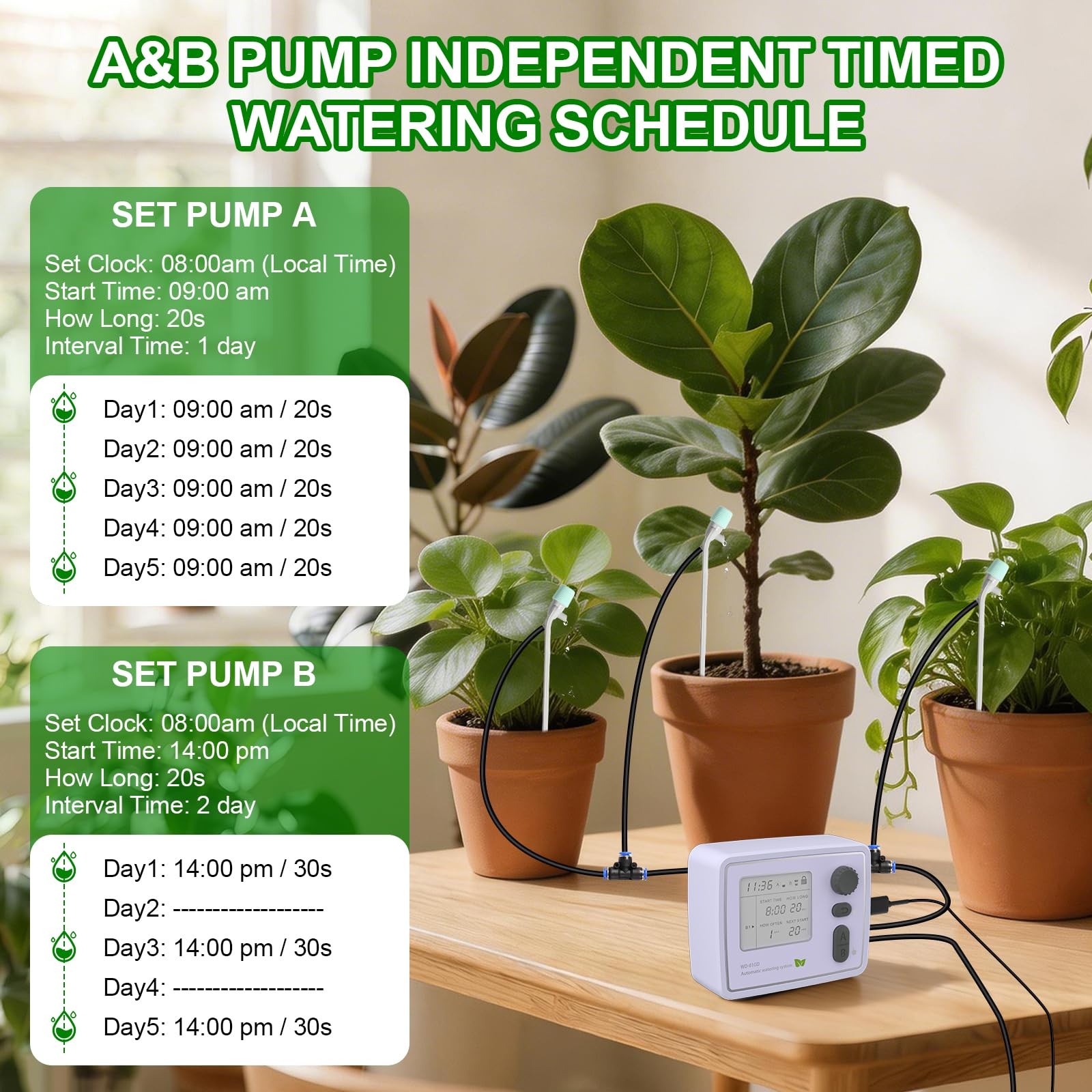 Dual Channel Automatic Watering System, Timer Drip Irrigation Kit for 20 Pott…