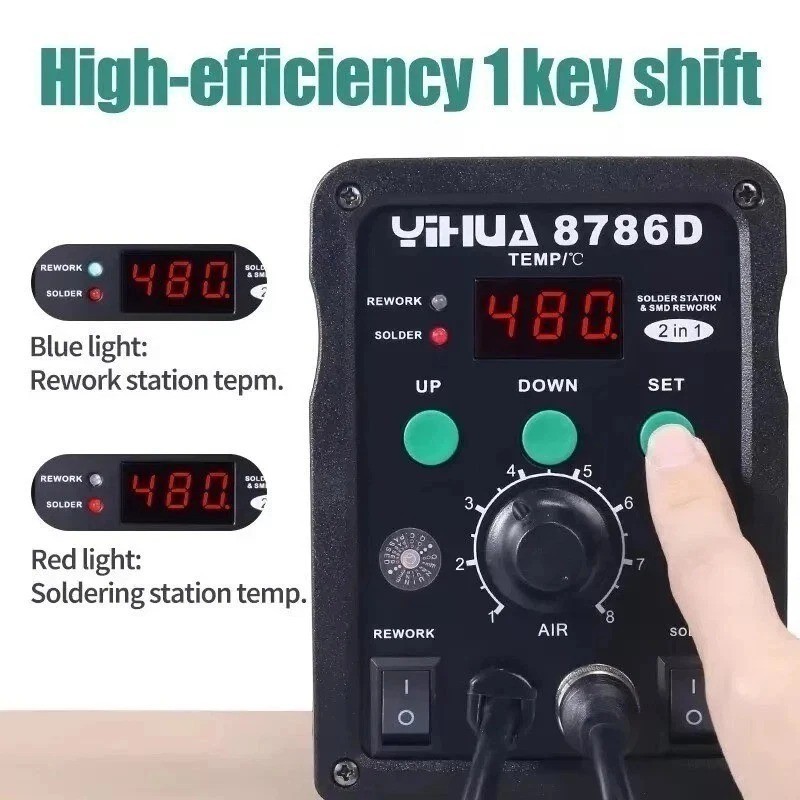 YIHUA 2-in-1 Soldering Station Digital Hot Air Gun Desoldering Rework Station