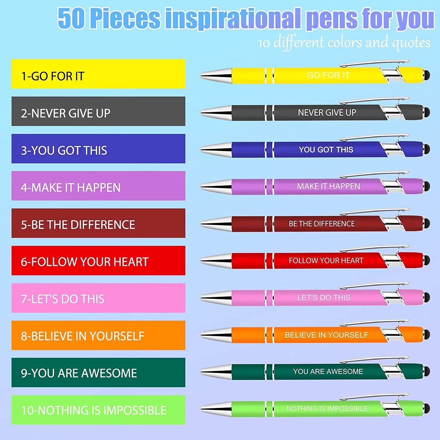 Greengines 100 PCS Inspirational Pens Bulk, 1 Count (Pack of 100), Multicolor